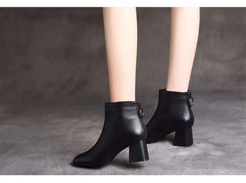Hnzxzm Autumn Winter Shoes Women High Heels Boots Brand Women Winter Boots Fashion Ladies Ankle Boots Black Square Heel 6cm