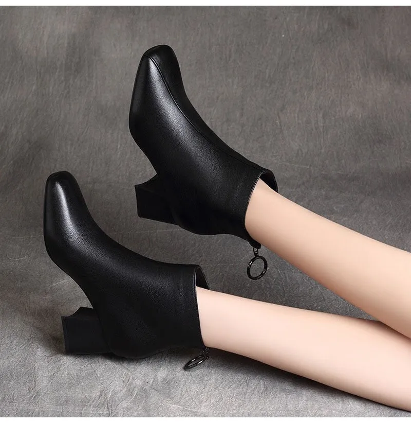 Hnzxzm Autumn Winter Shoes Women High Heels Boots Brand Women Winter Boots Fashion Ladies Ankle Boots Black Square Heel 6cm