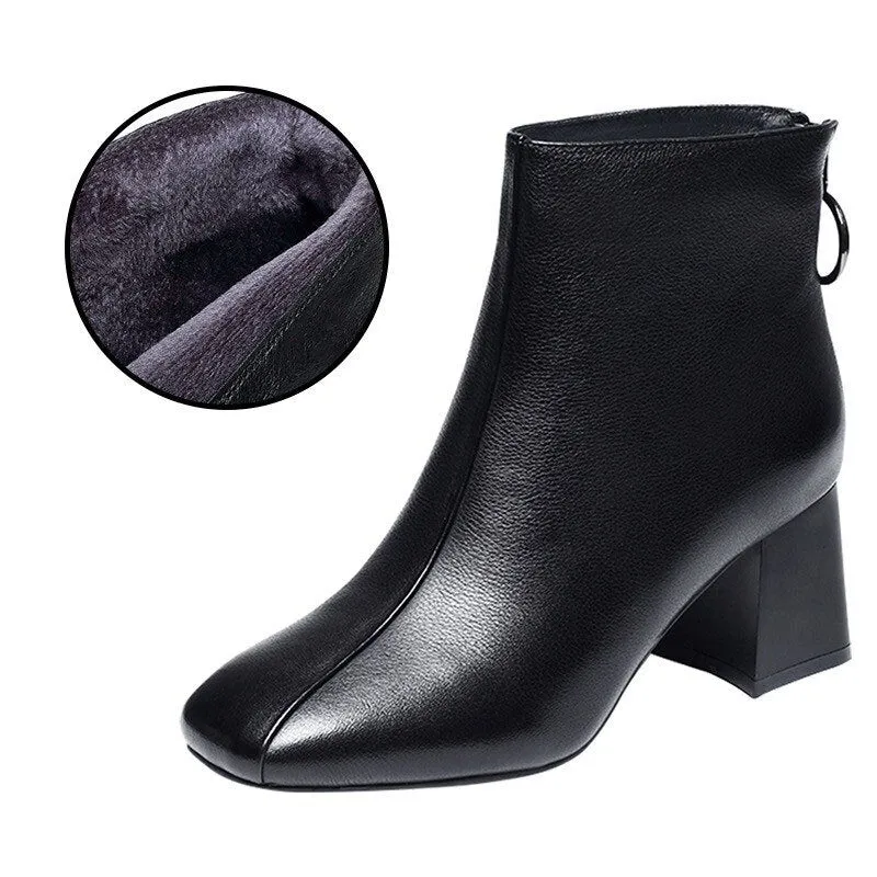 Hnzxzm Autumn Winter Shoes Women High Heels Boots Brand Women Winter Boots Fashion Ladies Ankle Boots Black Square Heel 6cm