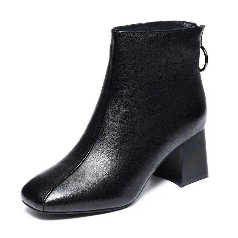 Hnzxzm Autumn Winter Shoes Women High Heels Boots Brand Women Winter Boots Fashion Ladies Ankle Boots Black Square Heel 6cm