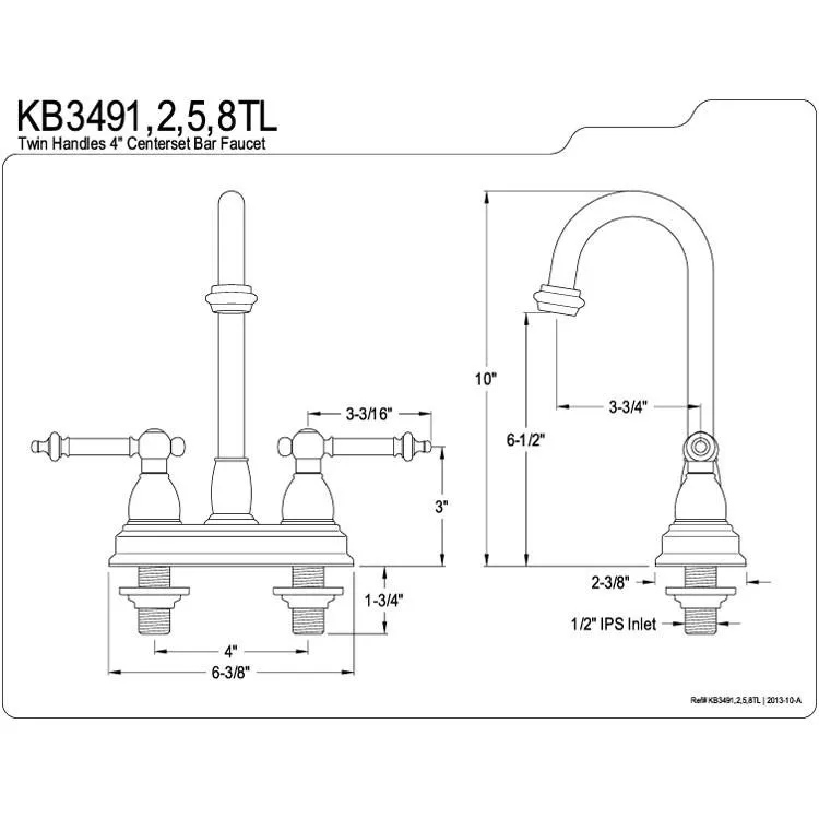 Kingston Brass Chrome Two Handle 4" Centerset Bar Prep Sink Faucet KB3491TL