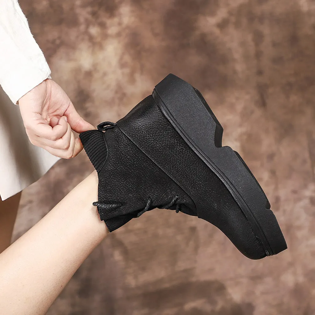 Leather Platform Round Head Winter Boots | Gift Shoes
