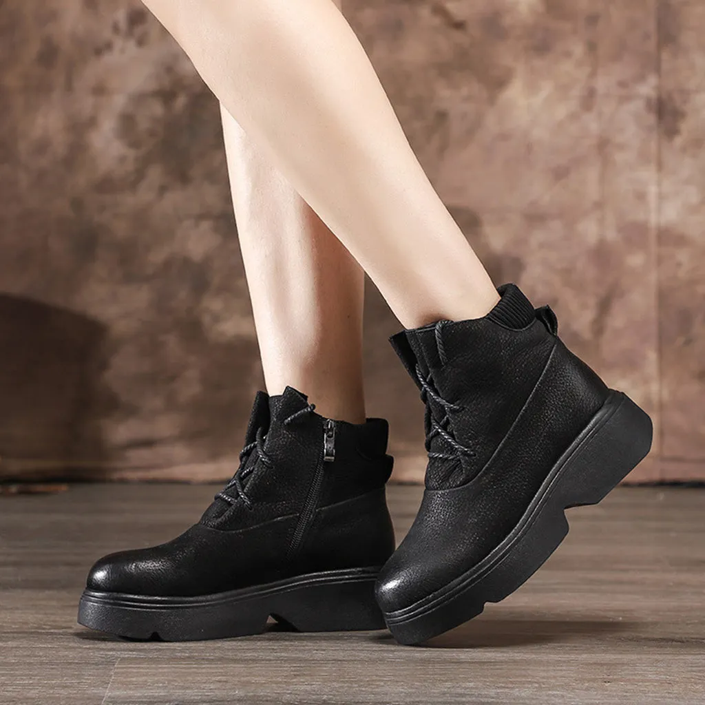 Leather Platform Round Head Winter Boots | Gift Shoes