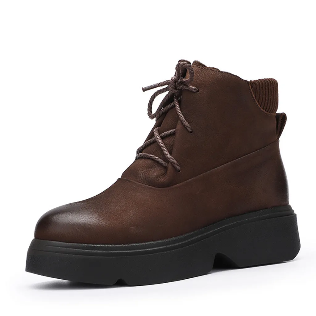 Leather Platform Round Head Winter Boots | Gift Shoes