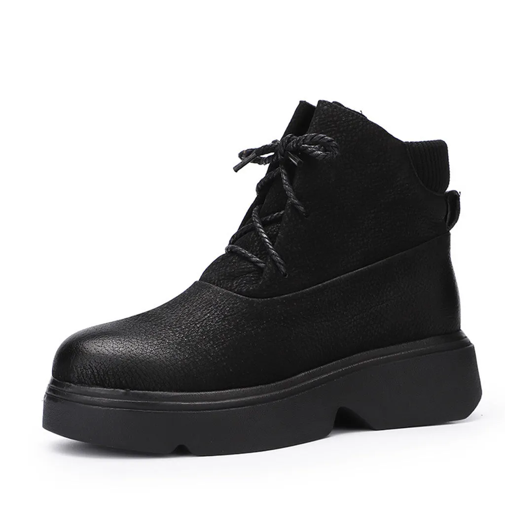 Leather Platform Round Head Winter Boots | Gift Shoes