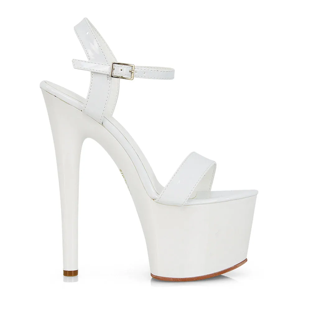 Matilda Statement Strappy Sky High Stiletto Platform Heels in Green Patent