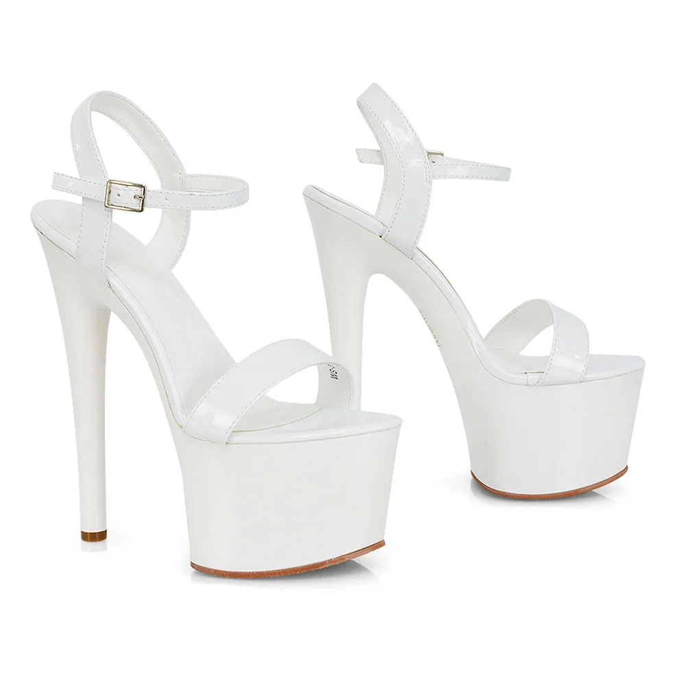 Matilda Statement Strappy Sky High Stiletto Platform Heels in Green Patent