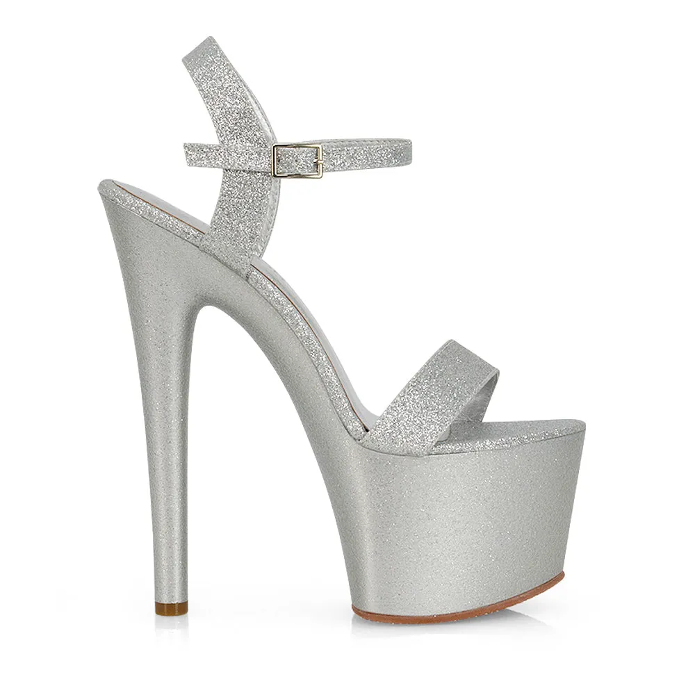 Matilda Statement Strappy Sky High Stiletto Platform Heels in Green Patent