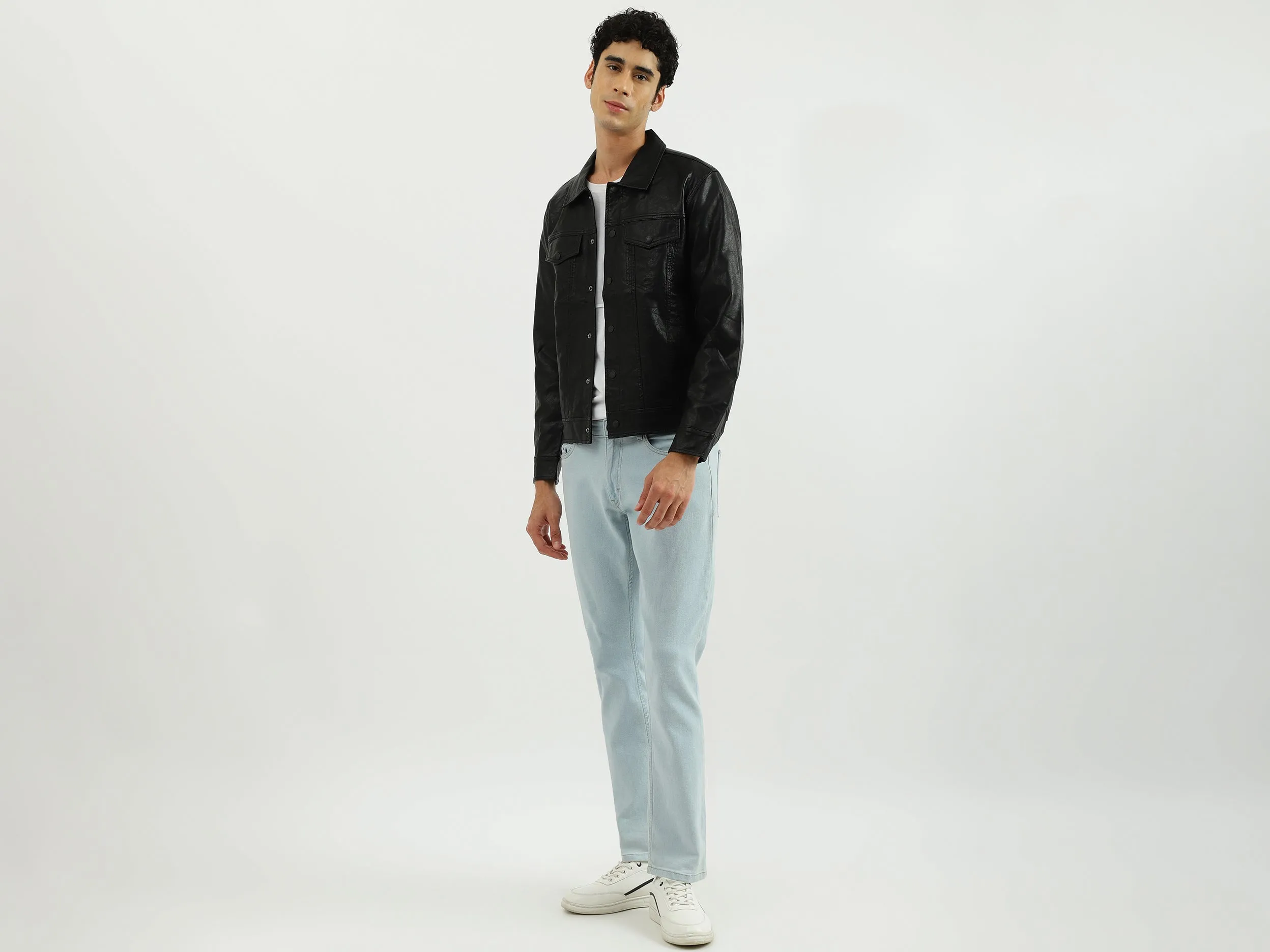 Men Solid Shirt Collar Jacket