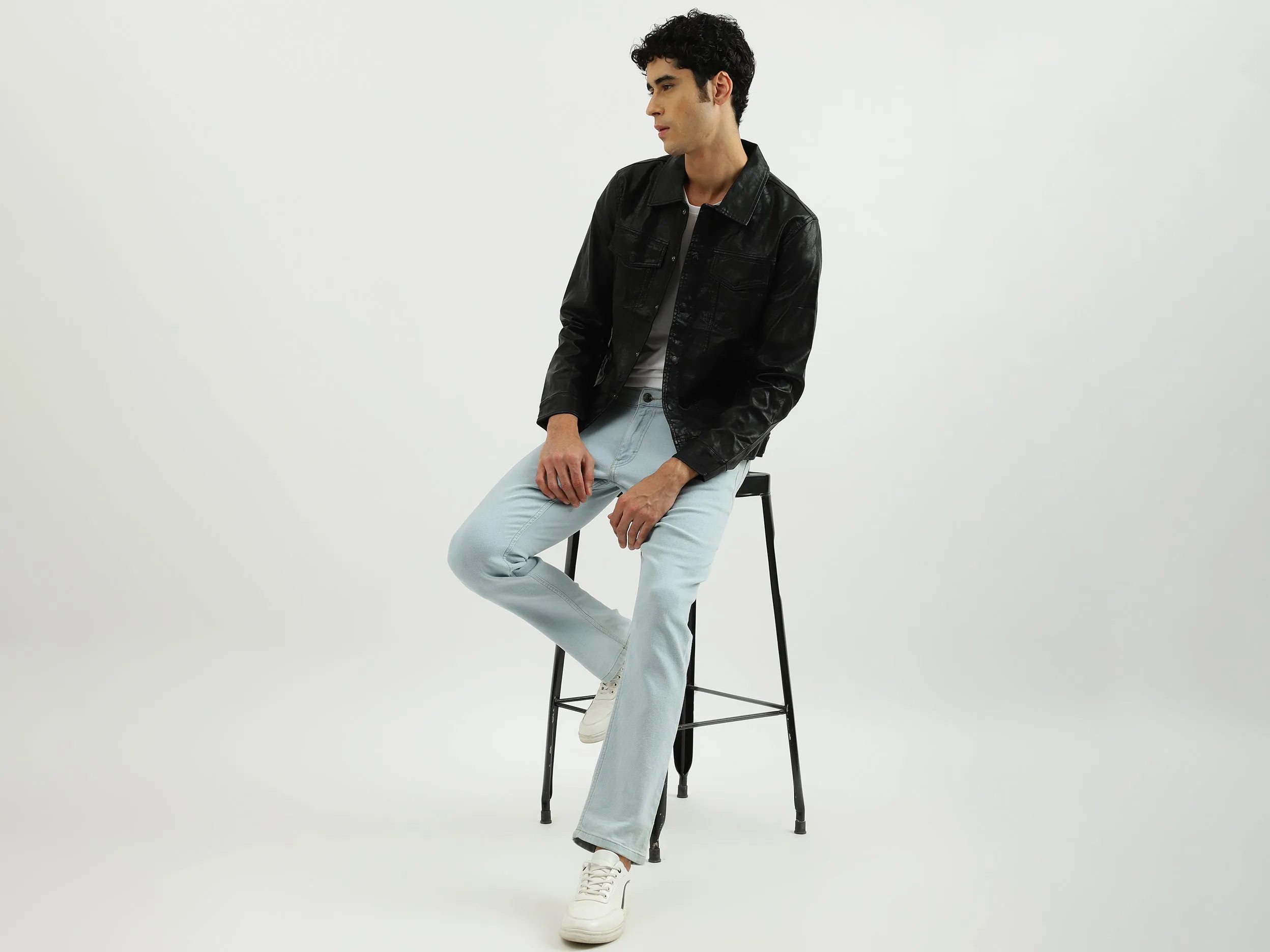 Men Solid Shirt Collar Jacket