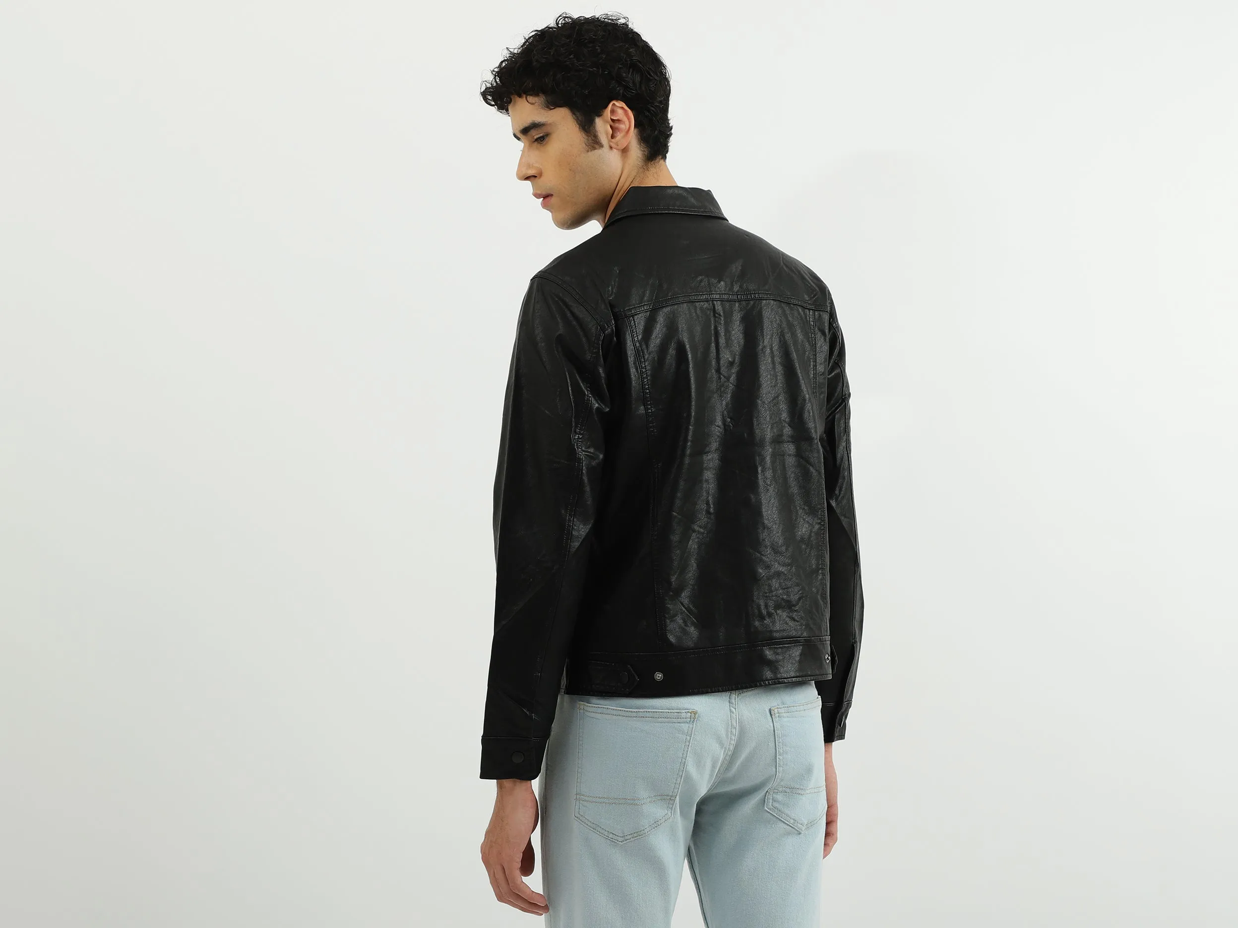 Men Solid Shirt Collar Jacket