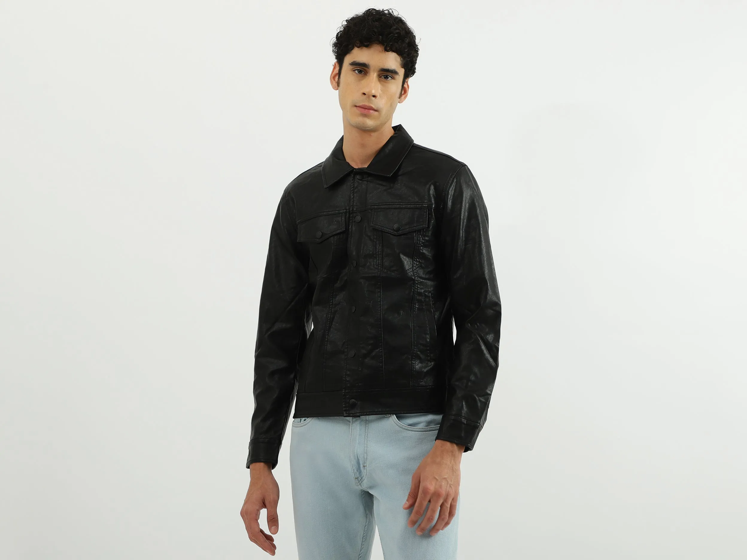 Men Solid Shirt Collar Jacket