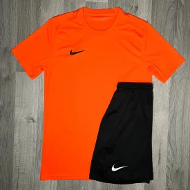 Nike Dri Fit Set - Tee & Shorts - Orange / Black (Junior)