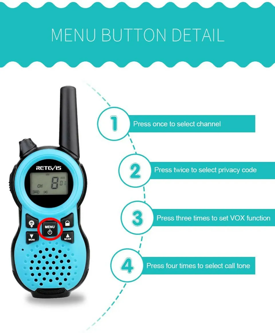 Retevis RT38 Walkie Talkie Children 3pcs FSR 462MHZ 22CH Flashlight Children's Toy Two-way Radio Birthday Gift for Boys Girls