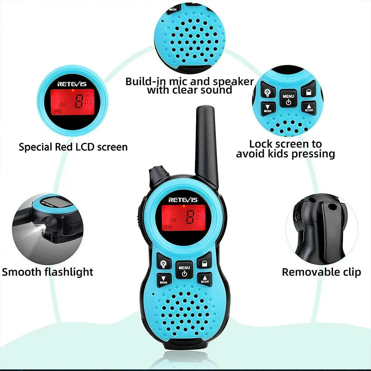 Retevis RT38 Walkie Talkie Children 3pcs FSR 462MHZ 22CH Flashlight Children's Toy Two-way Radio Birthday Gift for Boys Girls