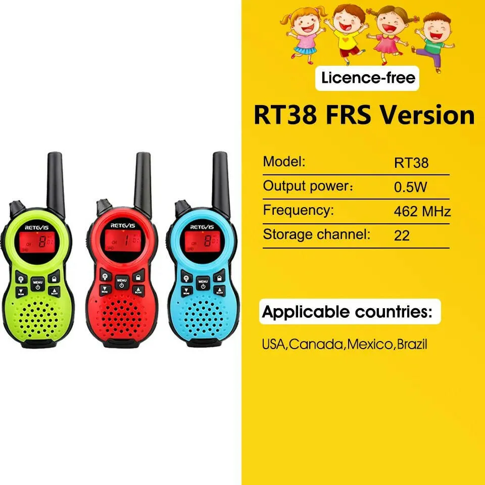 Retevis RT38 Walkie Talkie Children 3pcs FSR 462MHZ 22CH Flashlight Children's Toy Two-way Radio Birthday Gift for Boys Girls