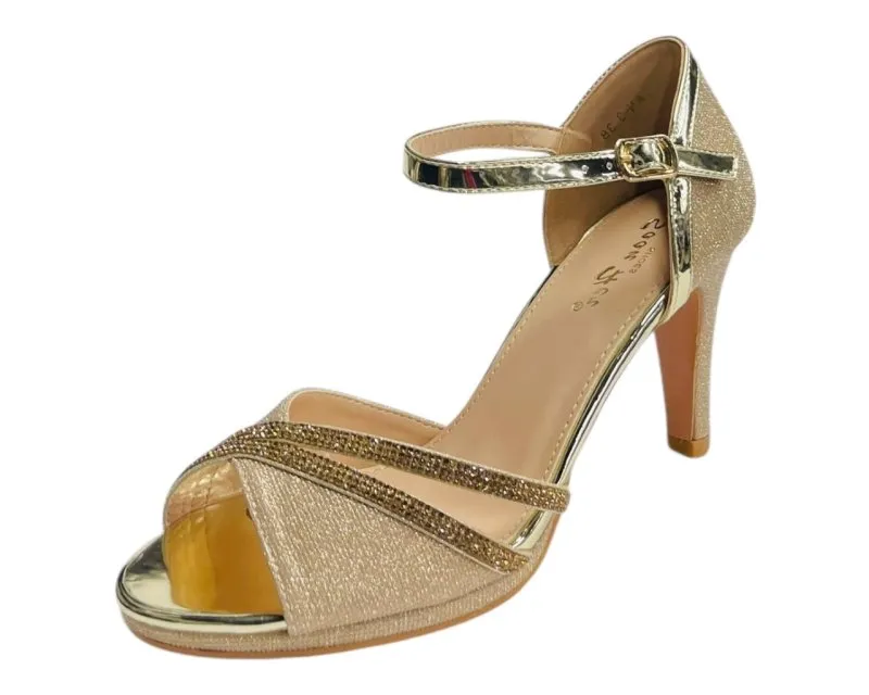 Rhinestone Glitter Ankle Strap Stiletto Heel Shoes