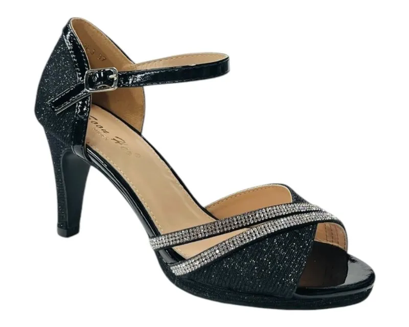 Rhinestone Glitter Ankle Strap Stiletto Heel Shoes
