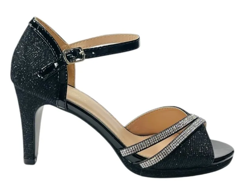 Rhinestone Glitter Ankle Strap Stiletto Heel Shoes