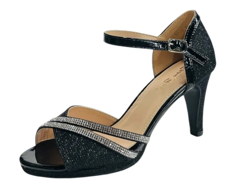 Rhinestone Glitter Ankle Strap Stiletto Heel Shoes