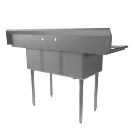 S/S 3 Compartments Convenience Store Sink Dual 12" Drainboards 12" x 20" x 12" D