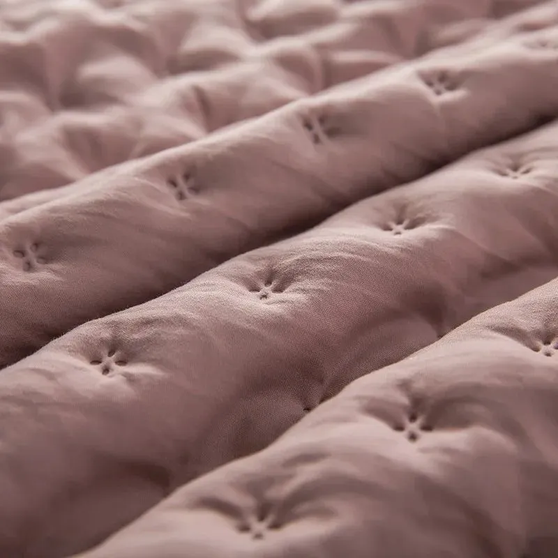 Stitch Taupe Reversible Quilt Set with Pillow Shams - Ultra Soft Microfiber
