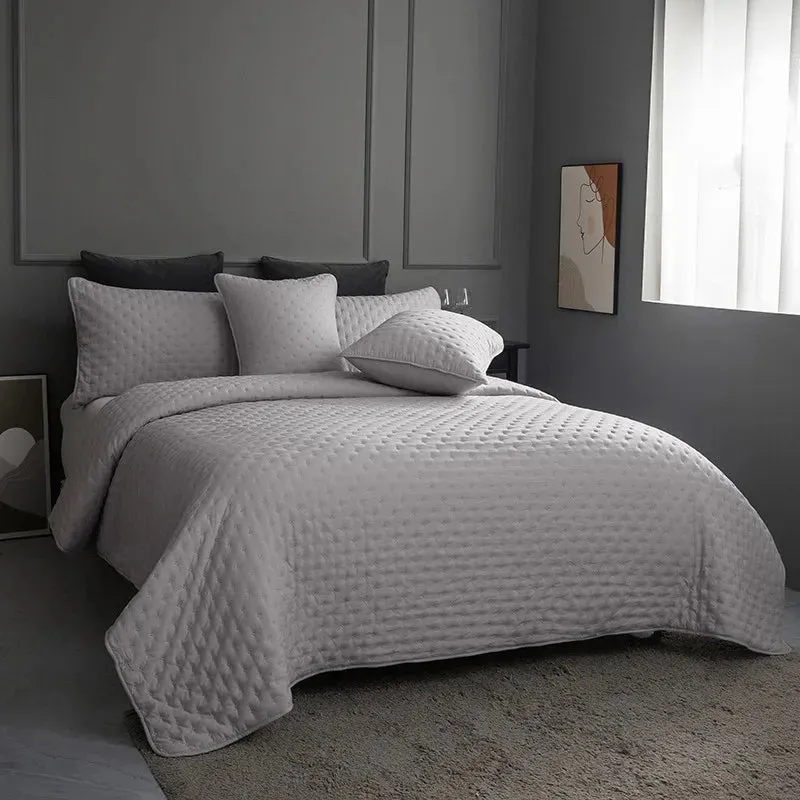 Stitch Taupe Reversible Quilt Set with Pillow Shams - Ultra Soft Microfiber