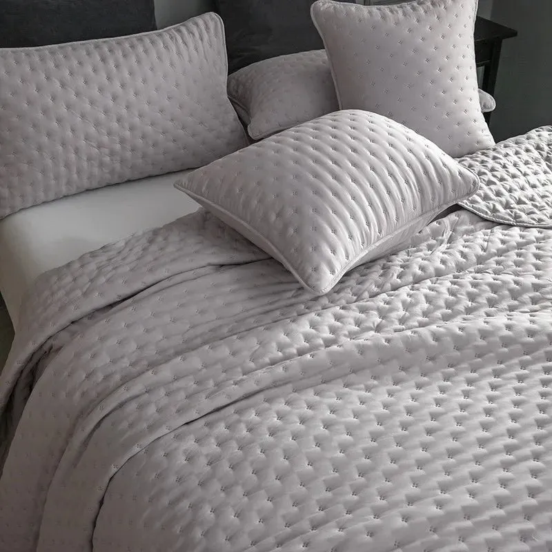 Stitch Taupe Reversible Quilt Set with Pillow Shams - Ultra Soft Microfiber