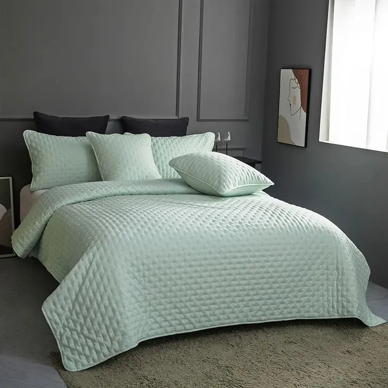 Stitch Taupe Reversible Quilt Set with Pillow Shams - Ultra Soft Microfiber
