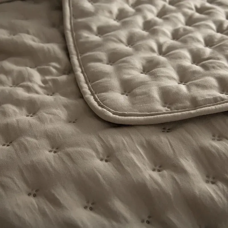 Stitch Taupe Reversible Quilt Set with Pillow Shams - Ultra Soft Microfiber