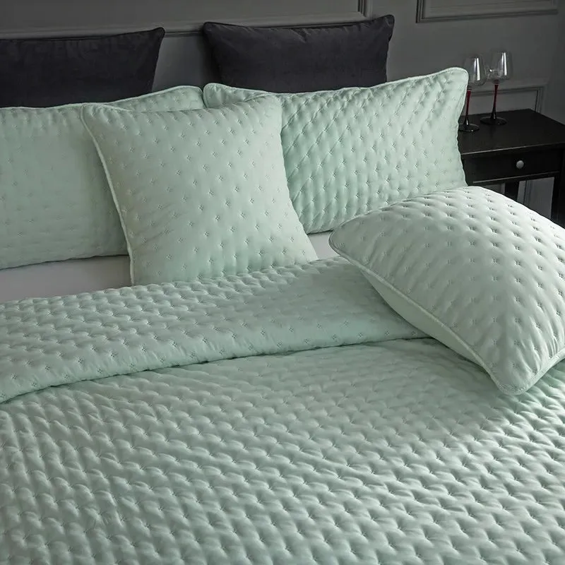 Stitch Taupe Reversible Quilt Set with Pillow Shams - Ultra Soft Microfiber