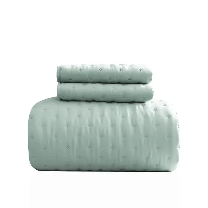 Stitch Taupe Reversible Quilt Set with Pillow Shams - Ultra Soft Microfiber