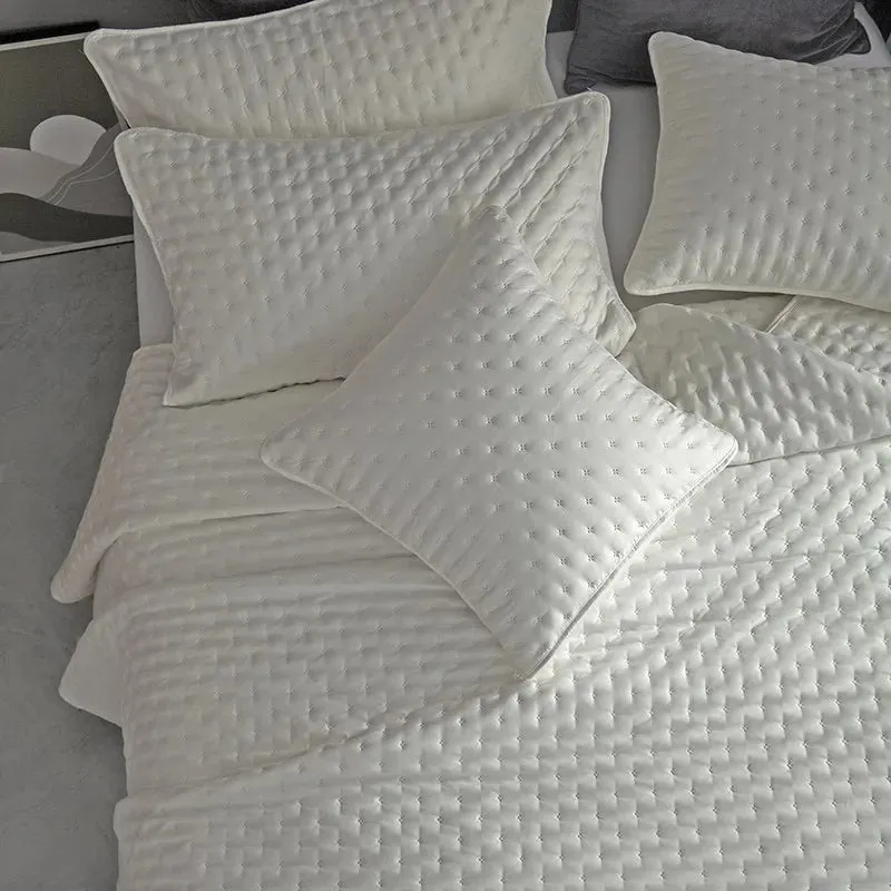 Stitch Taupe Reversible Quilt Set with Pillow Shams - Ultra Soft Microfiber
