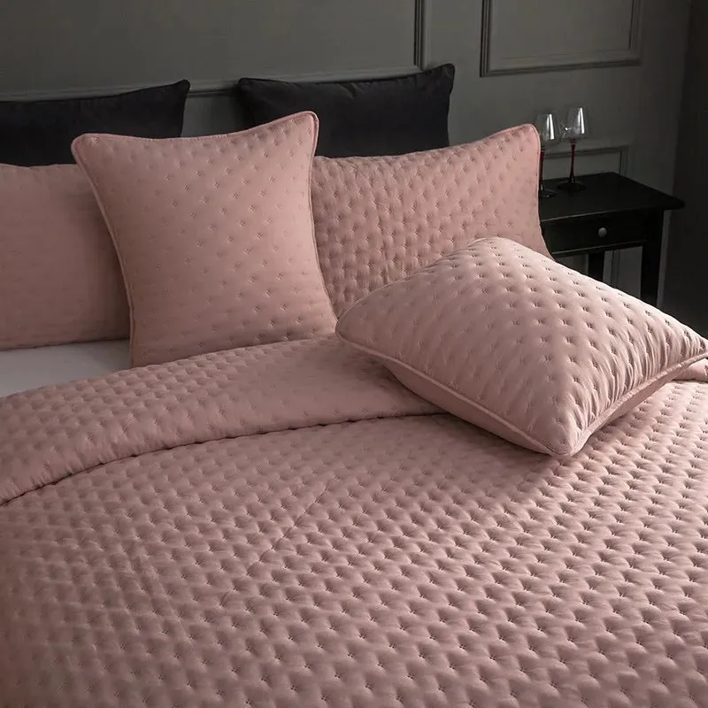 Stitch Taupe Reversible Quilt Set with Pillow Shams - Ultra Soft Microfiber