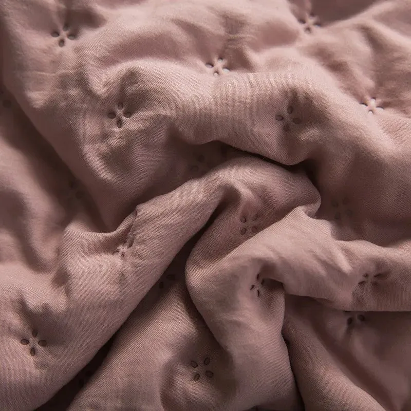 Stitch Taupe Reversible Quilt Set with Pillow Shams - Ultra Soft Microfiber
