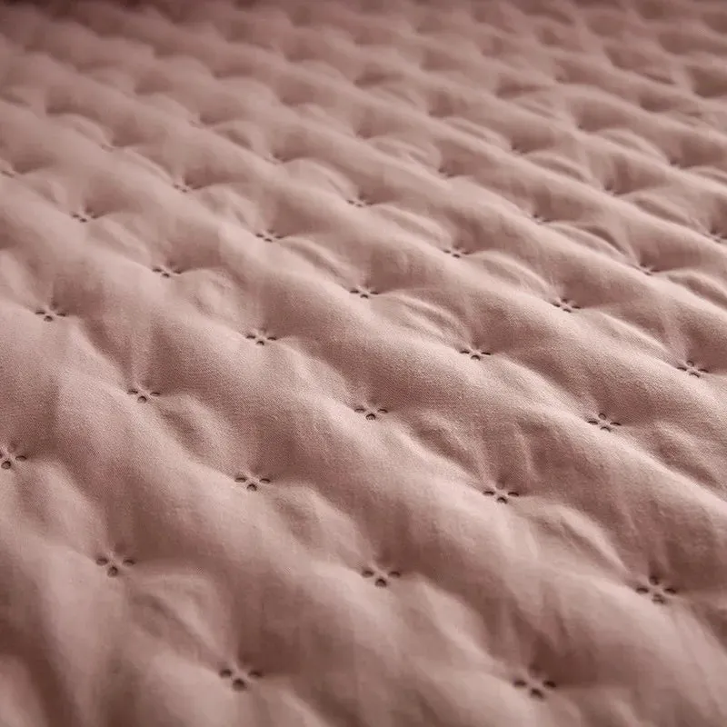 Stitch Taupe Reversible Quilt Set with Pillow Shams - Ultra Soft Microfiber