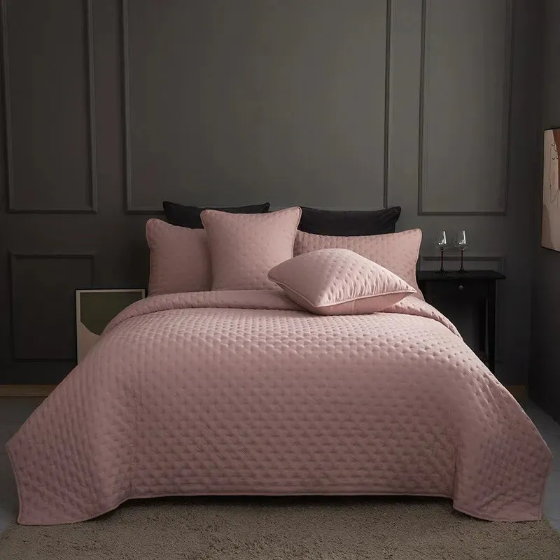 Stitch Taupe Reversible Quilt Set with Pillow Shams - Ultra Soft Microfiber