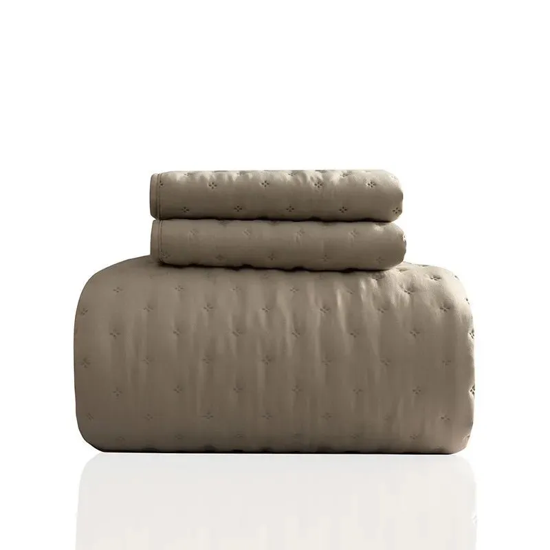 Stitch Taupe Reversible Quilt Set with Pillow Shams - Ultra Soft Microfiber
