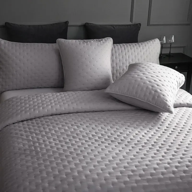 Stitch Taupe Reversible Quilt Set with Pillow Shams - Ultra Soft Microfiber