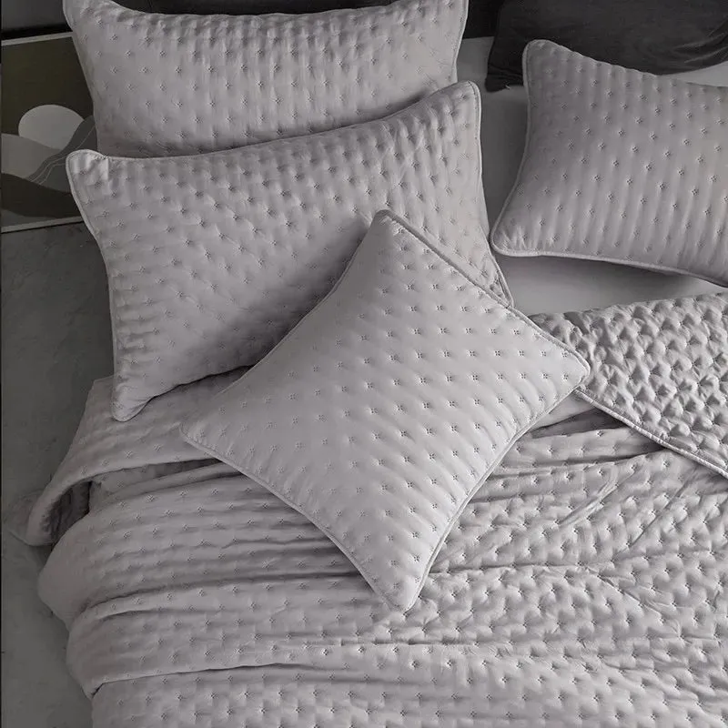 Stitch Taupe Reversible Quilt Set with Pillow Shams - Ultra Soft Microfiber