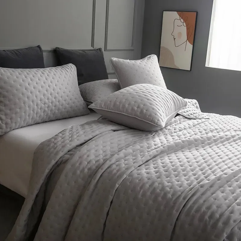 Stitch Taupe Reversible Quilt Set with Pillow Shams - Ultra Soft Microfiber