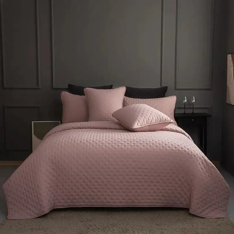 Stitch Taupe Reversible Quilt Set with Pillow Shams - Ultra Soft Microfiber