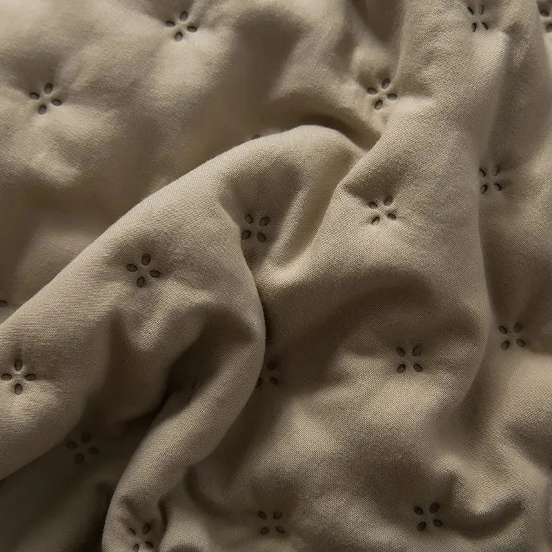 Stitch Taupe Reversible Quilt Set with Pillow Shams - Ultra Soft Microfiber