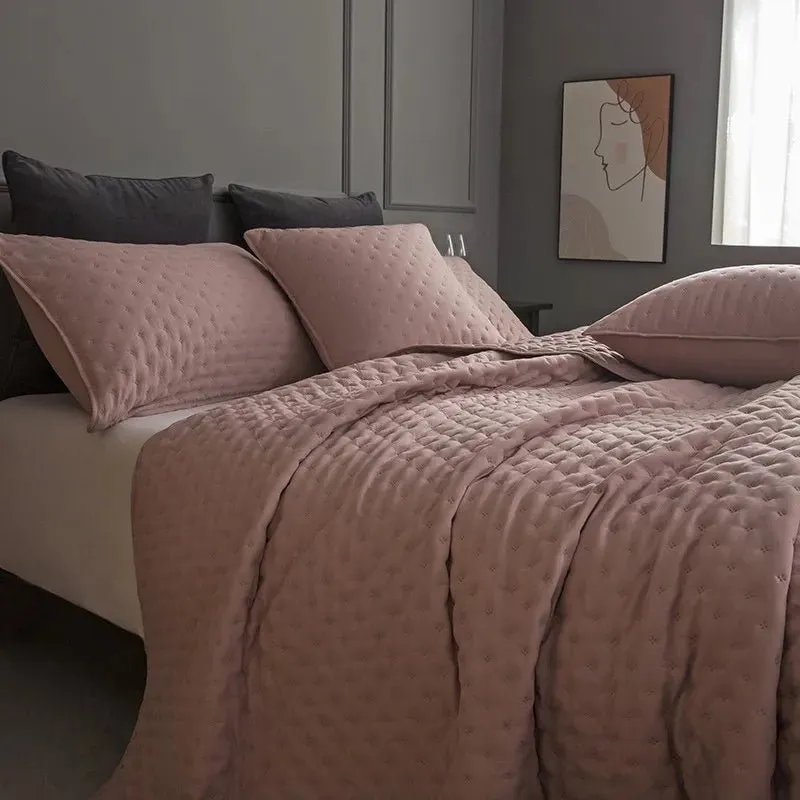 Stitch Taupe Reversible Quilt Set with Pillow Shams - Ultra Soft Microfiber