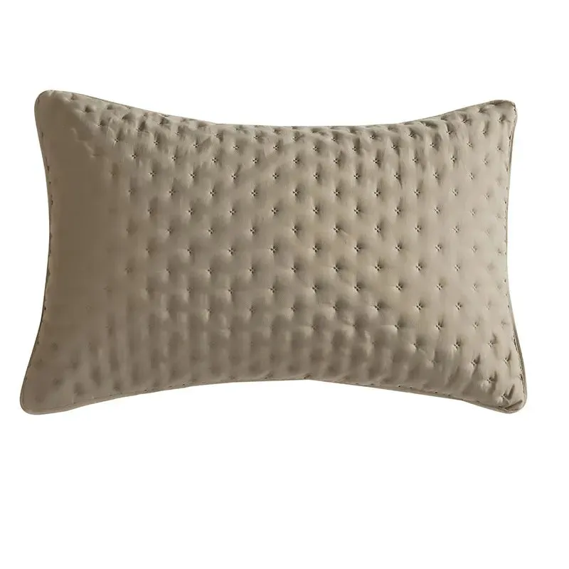 Stitch Taupe Reversible Quilt Set with Pillow Shams - Ultra Soft Microfiber