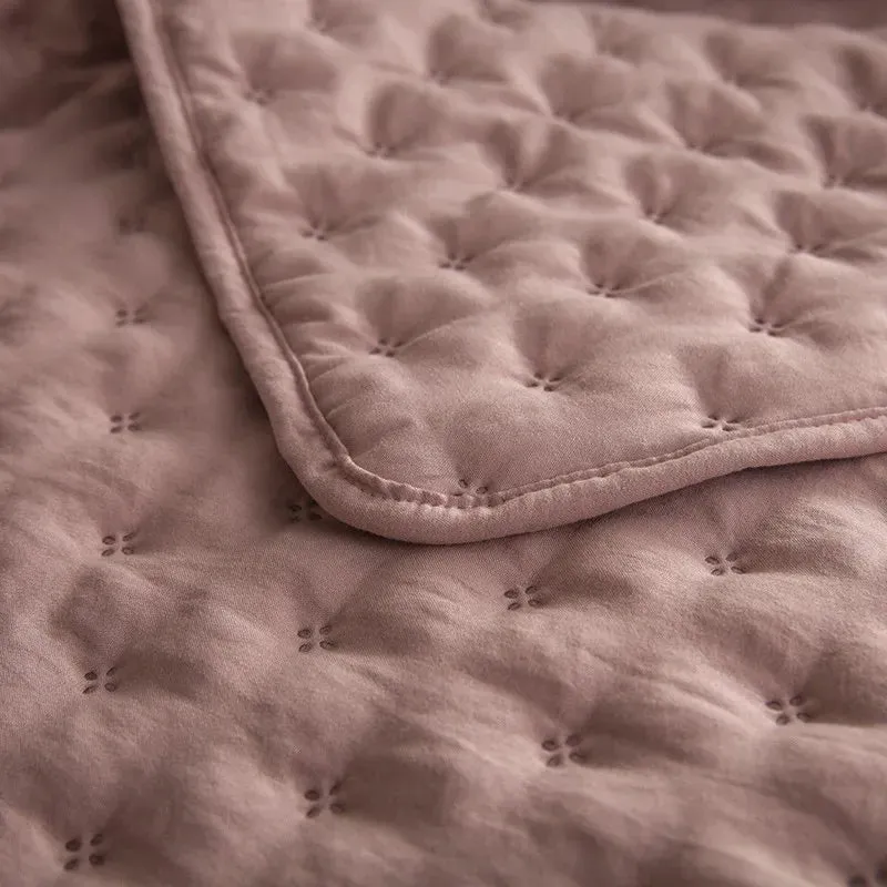 Stitch Taupe Reversible Quilt Set with Pillow Shams - Ultra Soft Microfiber