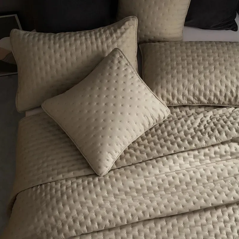 Stitch Taupe Reversible Quilt Set with Pillow Shams - Ultra Soft Microfiber