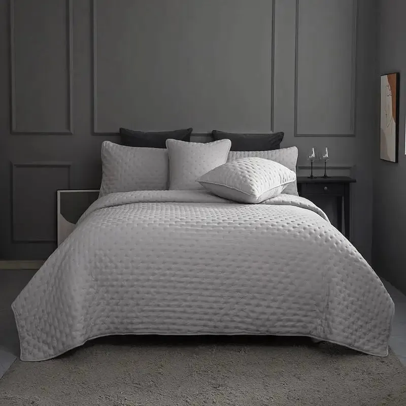 Stitch Taupe Reversible Quilt Set with Pillow Shams - Ultra Soft Microfiber