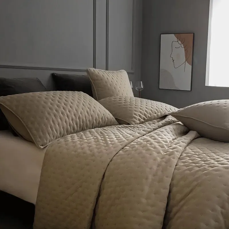 Stitch Taupe Reversible Quilt Set with Pillow Shams - Ultra Soft Microfiber