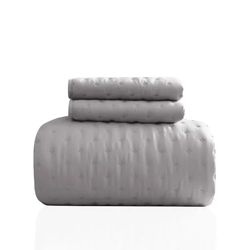 Stitch Taupe Reversible Quilt Set with Pillow Shams - Ultra Soft Microfiber